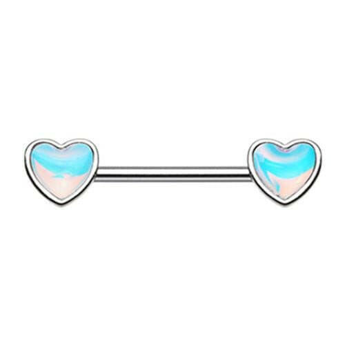 Illuminating Heart Inlay Nipple Barbell Ring Nipple Ring Impulse Piercings