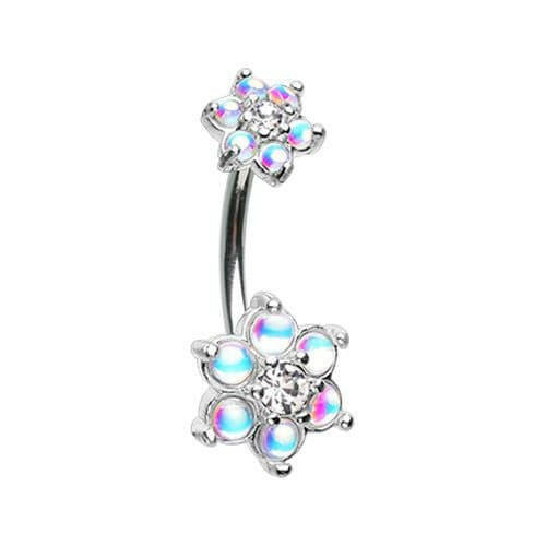 Illuminating Moonstone Spring Flower Prong Set Belly Button Ring Navel Ring Impulse Piercings