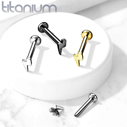 Implant Grade Titanium Internally Threaded Lightening Bolt Top Labret Stud Labret Skin Metals