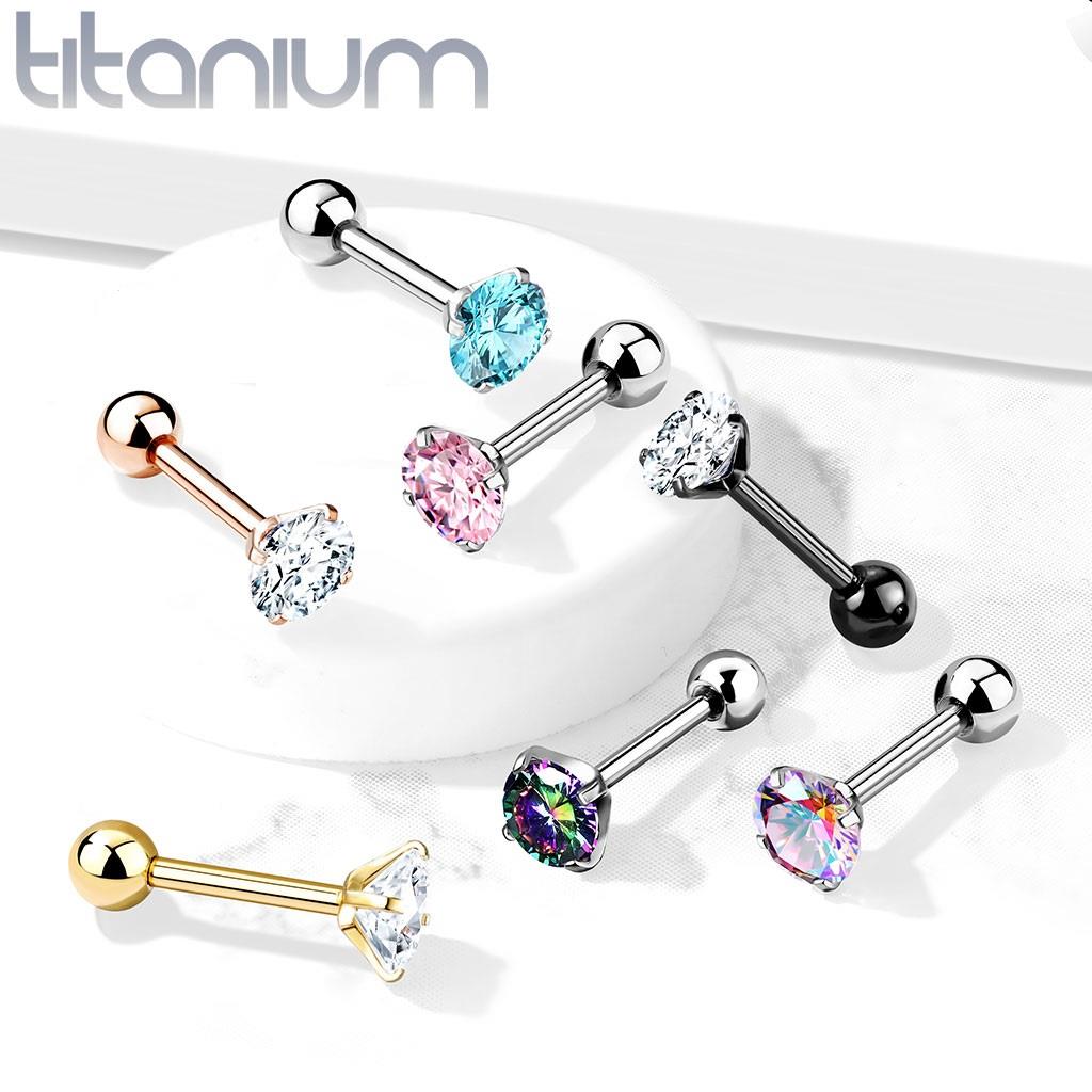 Implant Grade Titanium Cartilage, Tragus Barbell with Prong Set CZ Barbell Impulse Piercings