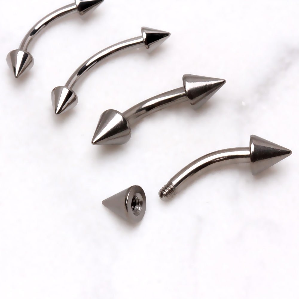 Implant Grade Titanium Curved Barbell Eyebrow Ring with Spikes