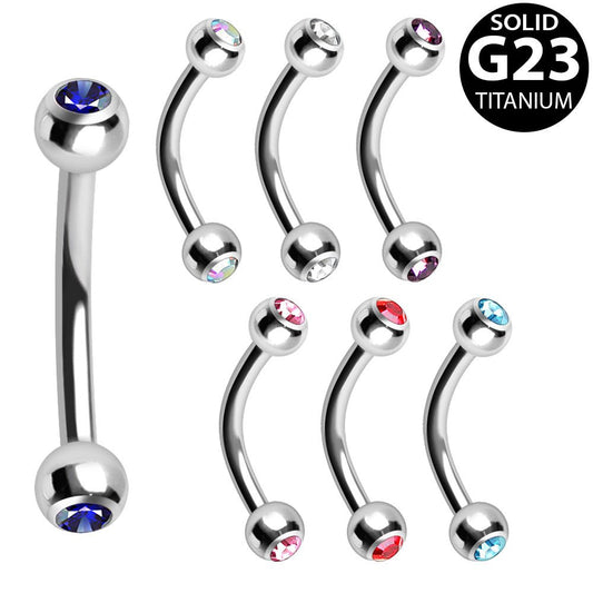 Implant Grade Titanium Eyebrow Ring with CZ Gem Balls - Skin Metals
