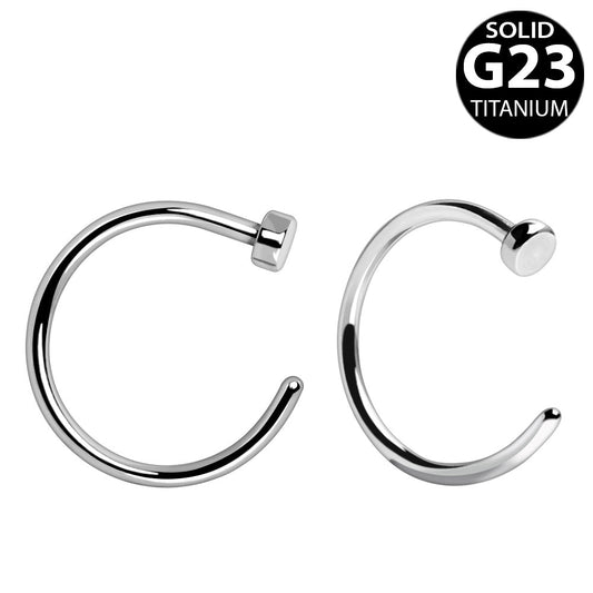 Implant Grade Titanium Flattened Nose Hoop Ring - Skin Metals