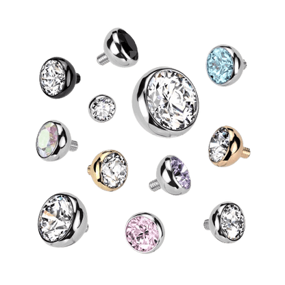 Implant Grade Titanium Internally Threaded Bezel Set Gem Ball Top