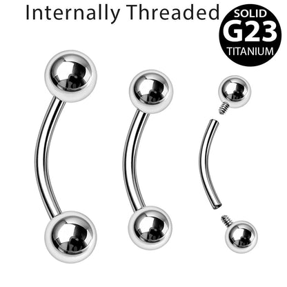 Implant Grade Titanium Internally Threaded Curved Barbell Eyebrow Ring - Skin Metals