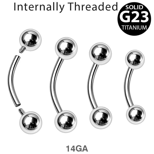 Implant Grade Titanium Internally Threaded Curved Barbell Eyebrow Ring - Skin Metals