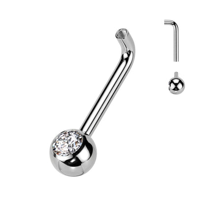 Implant Grade Titanium Internally Threaded L Bent Christina Piercing Barbell With Pressed Fit Gem End