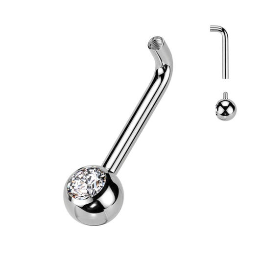 Implant Grade Titanium Internally Threaded L Bent Christina Piercing Barbell With Pressed Fit Gem End Christina Skin Metals