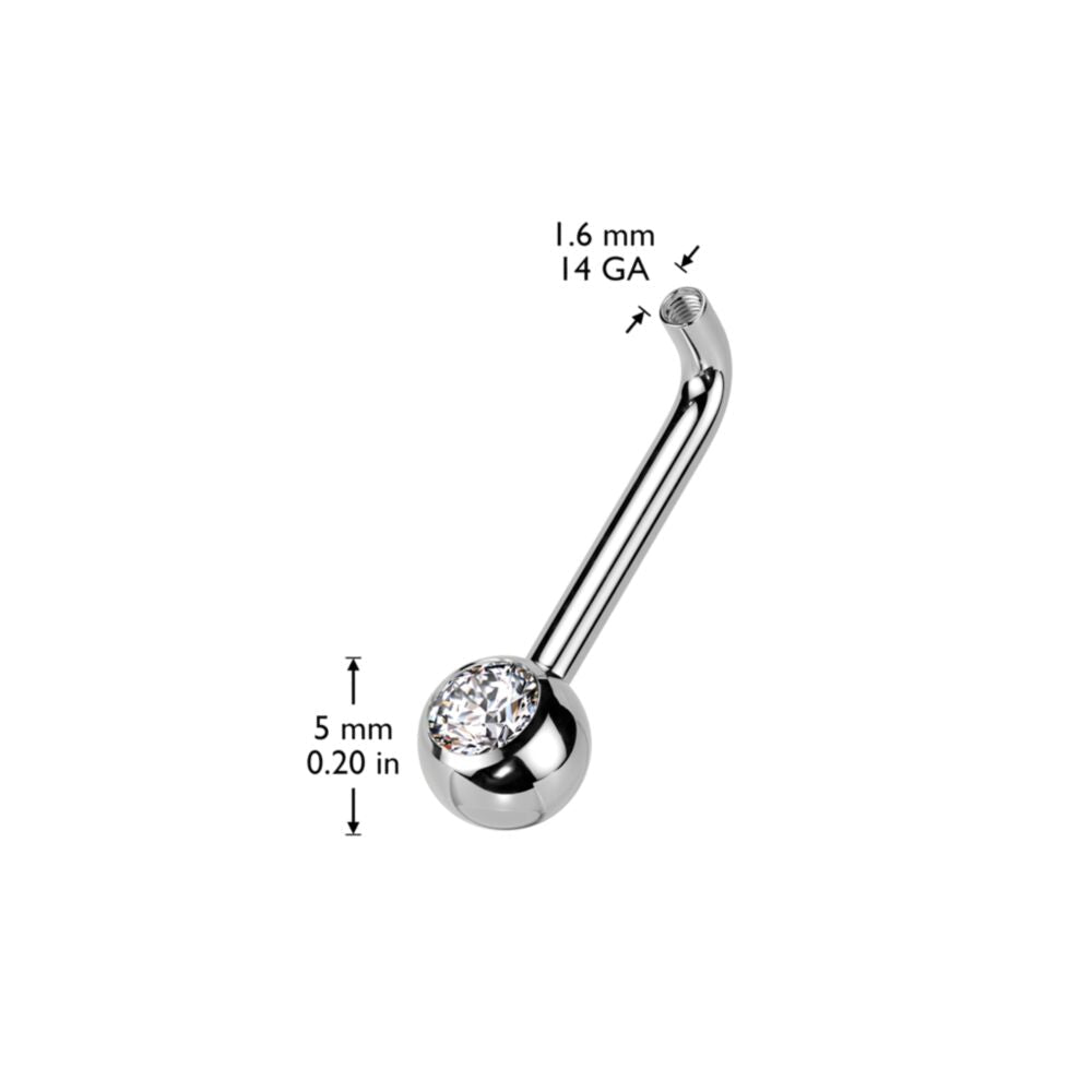 Implant Grade Titanium Internally Threaded L Bent Christina Piercing Barbell With Pressed Fit Gem End