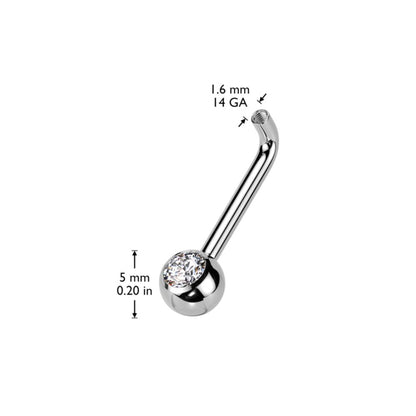 Implant Grade Titanium Internally Threaded L Bent Christina Piercing Barbell With Pressed Fit Gem End