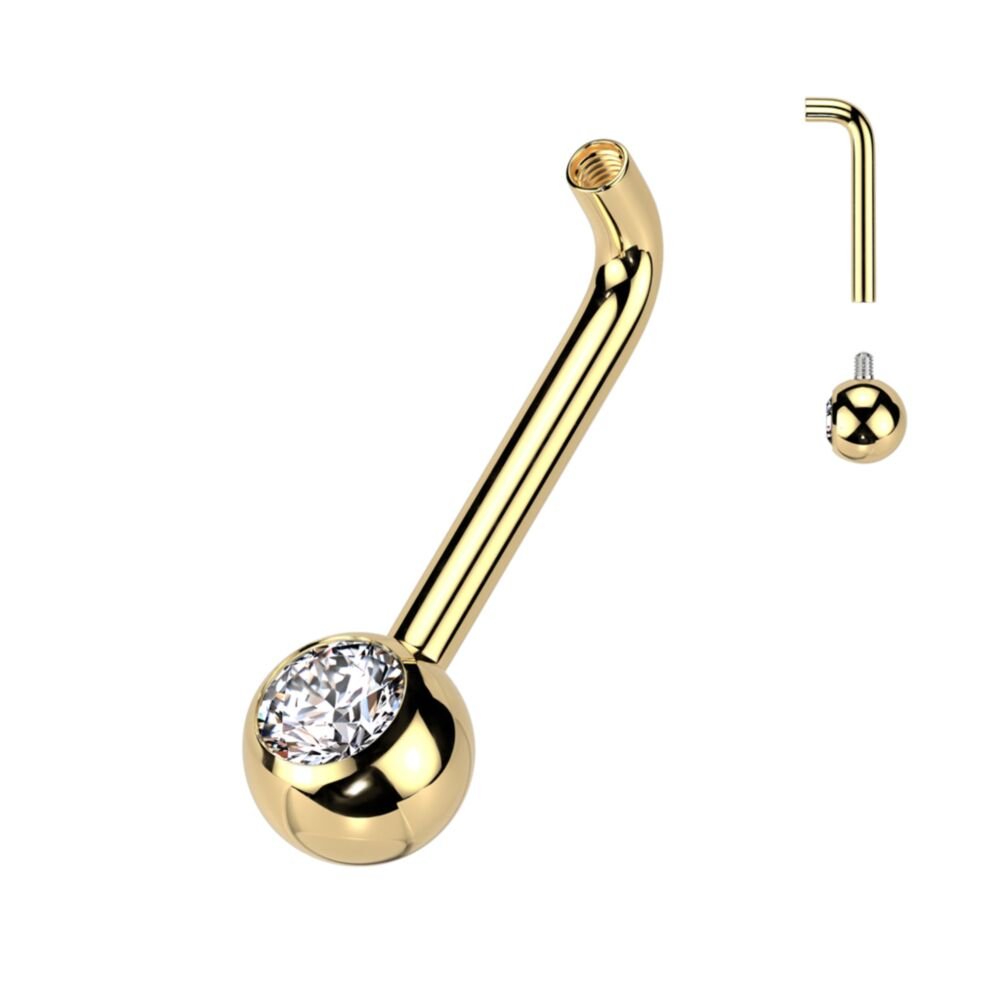 Implant Grade Titanium Internally Threaded L Bent Christina Piercing Barbell With Pressed Fit Gem End