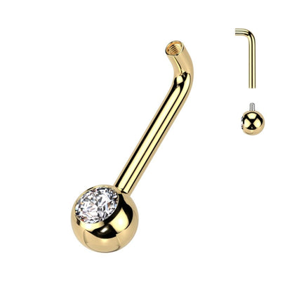Implant Grade Titanium Internally Threaded L Bent Christina Piercing Barbell With Pressed Fit Gem End