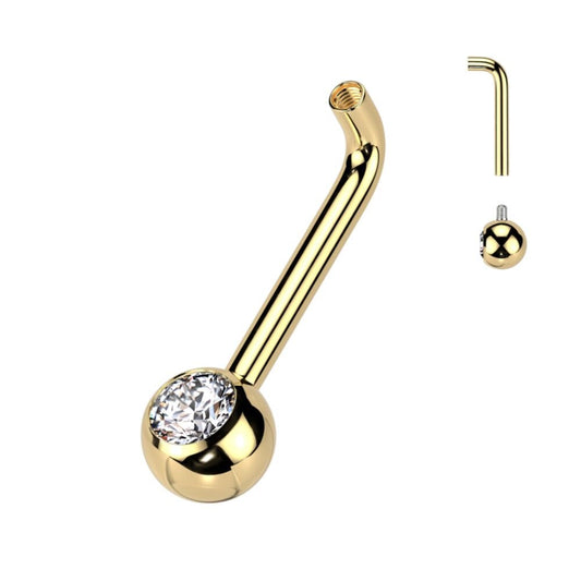 Implant Grade Titanium Internally Threaded L Bent Christina Piercing Barbell With Pressed Fit Gem End Christina Skin Metals