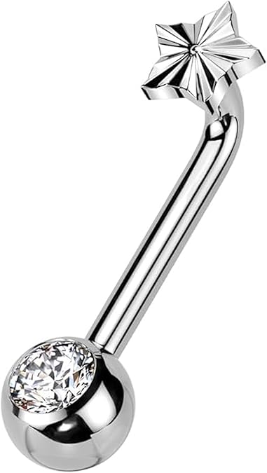 Implant Grade Titanium Internally Threaded L Bent Christina Piercing With CZ Flower Top and Pressed Fit Gem End