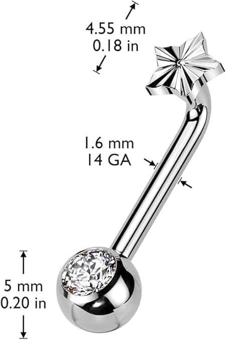 Implant Grade Titanium Internally Threaded L Bent Christina Piercing With CZ Flower Top and Pressed Fit Gem End