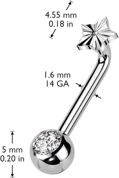 Implant Grade Titanium Internally Threaded L Bent Christina Piercing With CZ Flower Top and Pressed Fit Gem End
