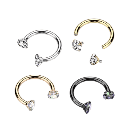 Implant Grade Titanium Internally Threaded Prong Set CZ Horseshoe Horseshoe Skin Metals
