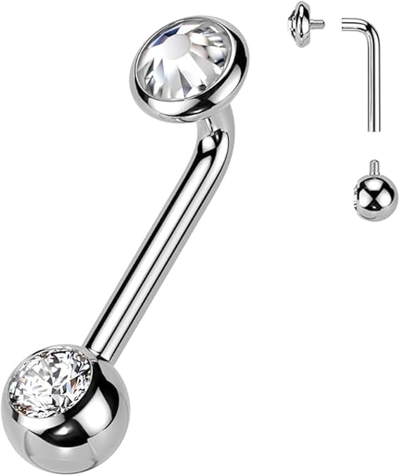 Implant Grade Titanium L-Bent Christina Piercing – Flat Bezel Set with Pressed Fit Gem