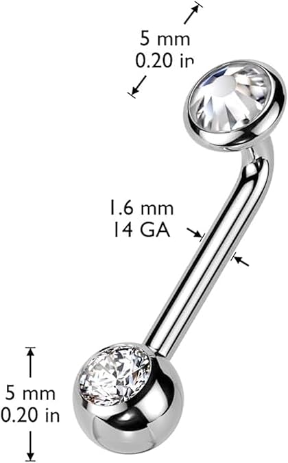 Implant Grade Titanium L-Bent Christina Piercing – Flat Bezel Set with Pressed Fit Gem