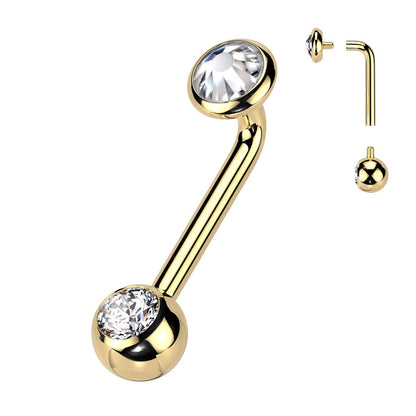 Implant Grade Titanium L-Bent Christina Piercing – Flat Bezel Set with Pressed Fit Gem