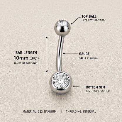 Belly button ring with labeled parts on a beige background