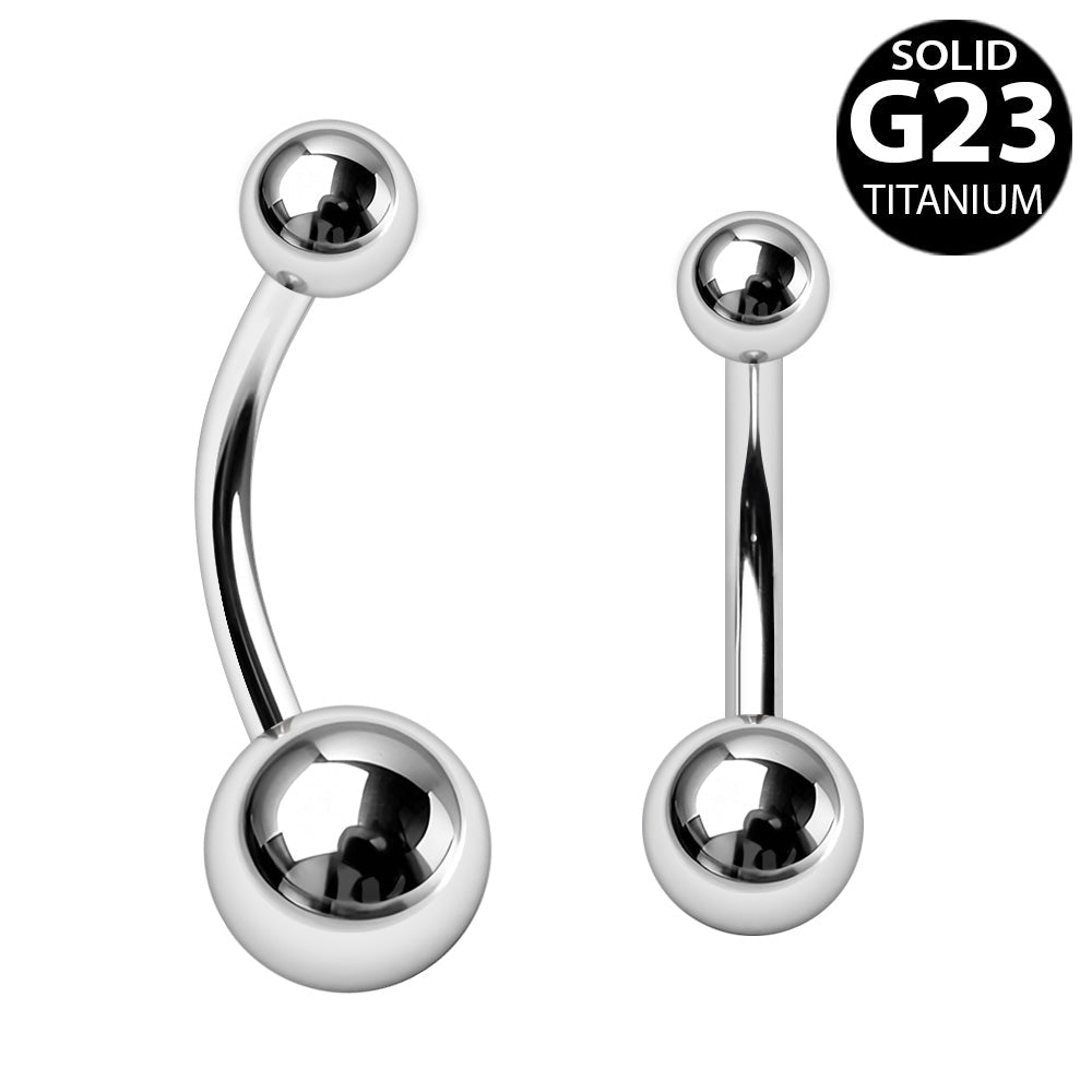 Implant grade titanium navel ring solid balls on white background, 14G Ti6AL4V ELI three bar lengths belly ring
