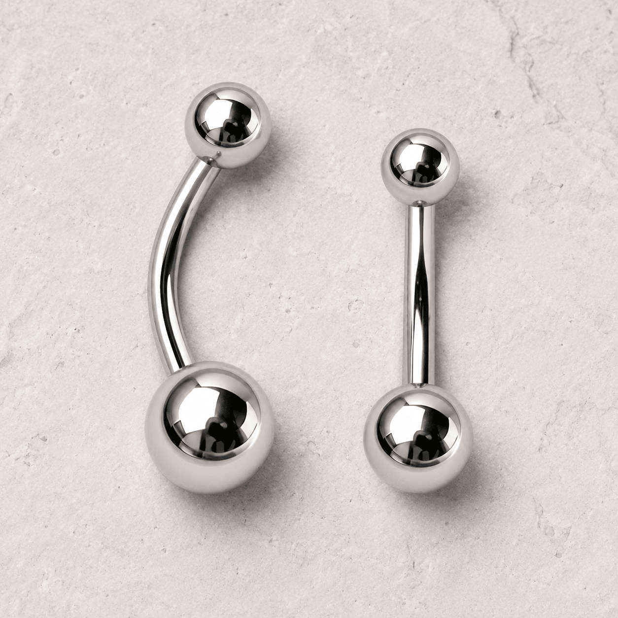 Implant grade titanium navel ring solid balls 14G, Ti6AL4V ELI feather light belly button ring three sizes
