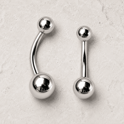 Implant grade titanium navel ring solid balls 14G, Ti6AL4V ELI feather light belly button ring three sizes