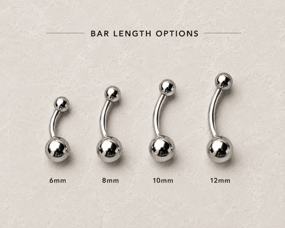 Implant grade titanium navel ring all four sizes comparison, 14G Ti6AL4V ELI solid balls 10mm 11mm 12mm belly ring