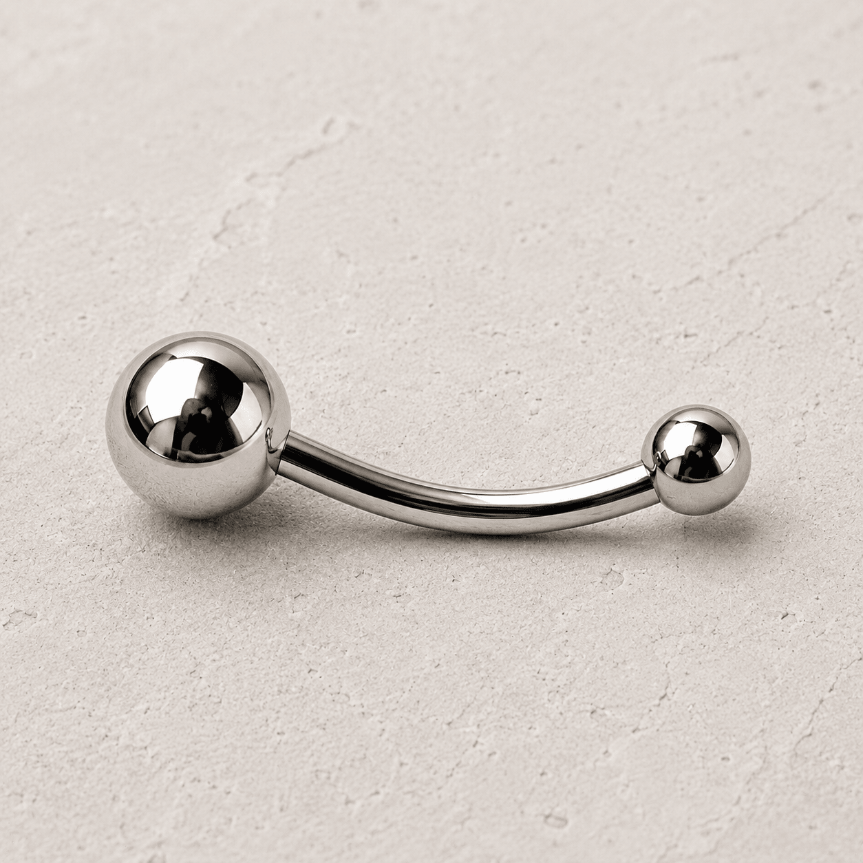 Side view of implant grade titanium navel ring, 14G externally threaded solid balls, 10mm 11mm 12mm bar lengths