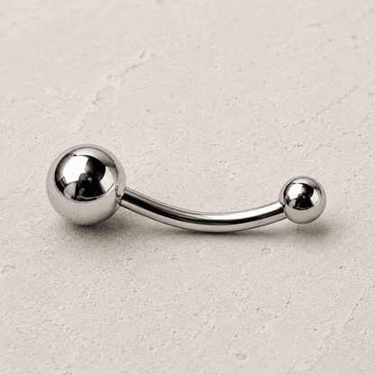 Side view of implant grade titanium navel ring, 14G externally threaded solid balls, 10mm 11mm 12mm bar lengths