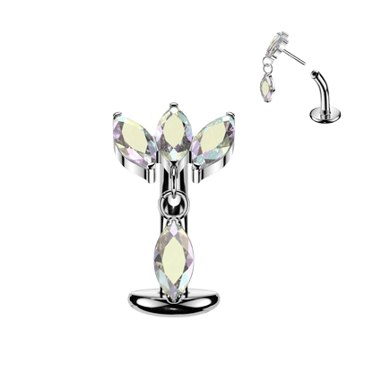 Implant Grade Titanium Threadless Belly Button Ring with Triple Marquise CZ Fan & Dangle