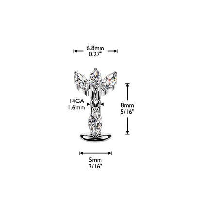 Implant Grade Titanium Threadless Belly Button Ring with Triple Marquise CZ Fan & Dangle