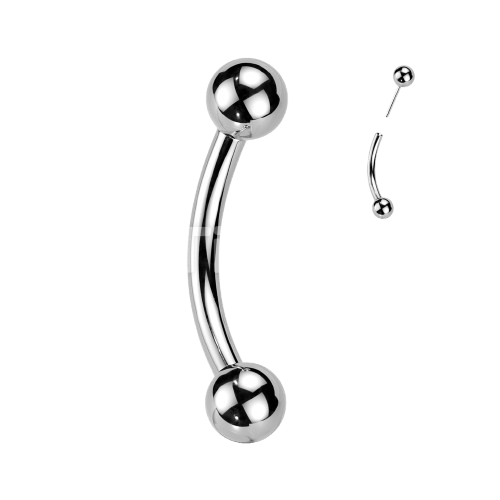 Implant Grade Titanium Threadless Push In Curved Barbell With One Fixed Ball Barbell Skin Metals