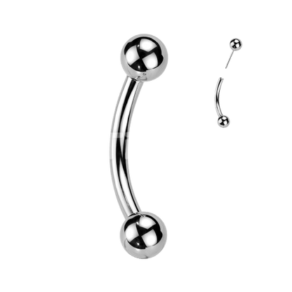 Implant Grade Titanium Threadless Push In Curved Barbell With One Fixed Ball Barbell Skin Metals