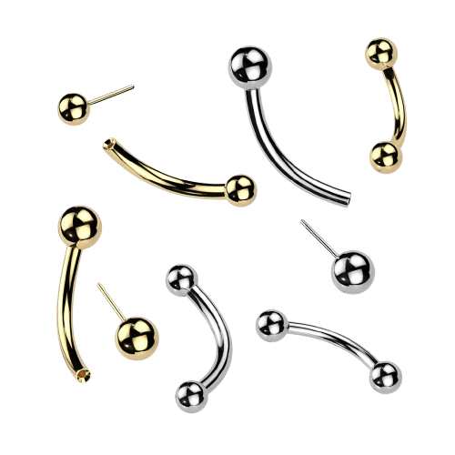 Implant Grade Titanium Threadless Push In Curved Barbell With One Fixed Ball Barbell Skin Metals