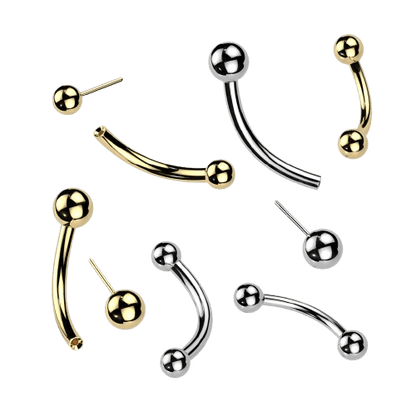 Implant Grade Titanium Threadless Push In Curved Barbell With One Fixed Ball Barbell Skin Metals