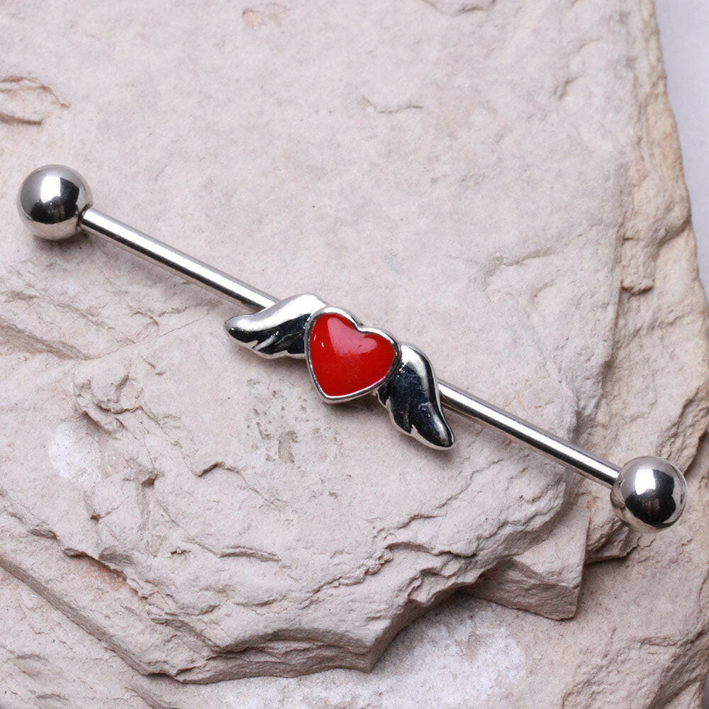 Industrial Barbell with Winged Heart Industrial Barbell Impulse Piercings