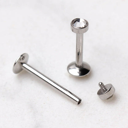 Internally Threaded 316L Stainless Steel Flat CZ Top Labret Labret Impulse Piercings