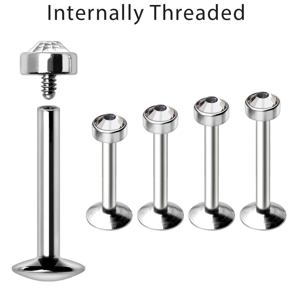 Internally Threaded 316L Stainless Steel Flat CZ Top Labret