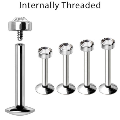 Internally Threaded 316L Stainless Steel Flat CZ Top Labret