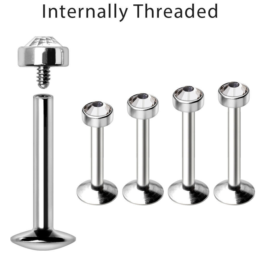 Internally Threaded 316L Stainless Steel Flat CZ Top Labret Labret Impulse Piercings 16GA 5/16"