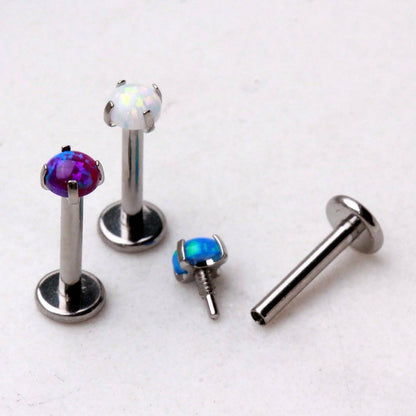 Internally Threaded 316L Stainless Steel Labret with Prong Set Synthetic Opal Labret Impulse Piercings