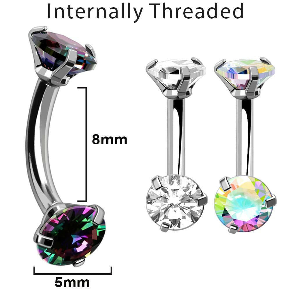 Internally Threaded 316L Stainless Steel Prong Set CZ Navel Ring - Petite Size Navel Ring Impulse Piercings