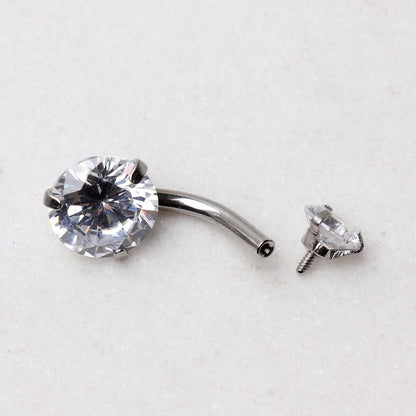 Internally Threaded 316L Stainless Steel Prong Set Iridescent Cubic Navel Ring Navel Ring Impulse Piercings Clear