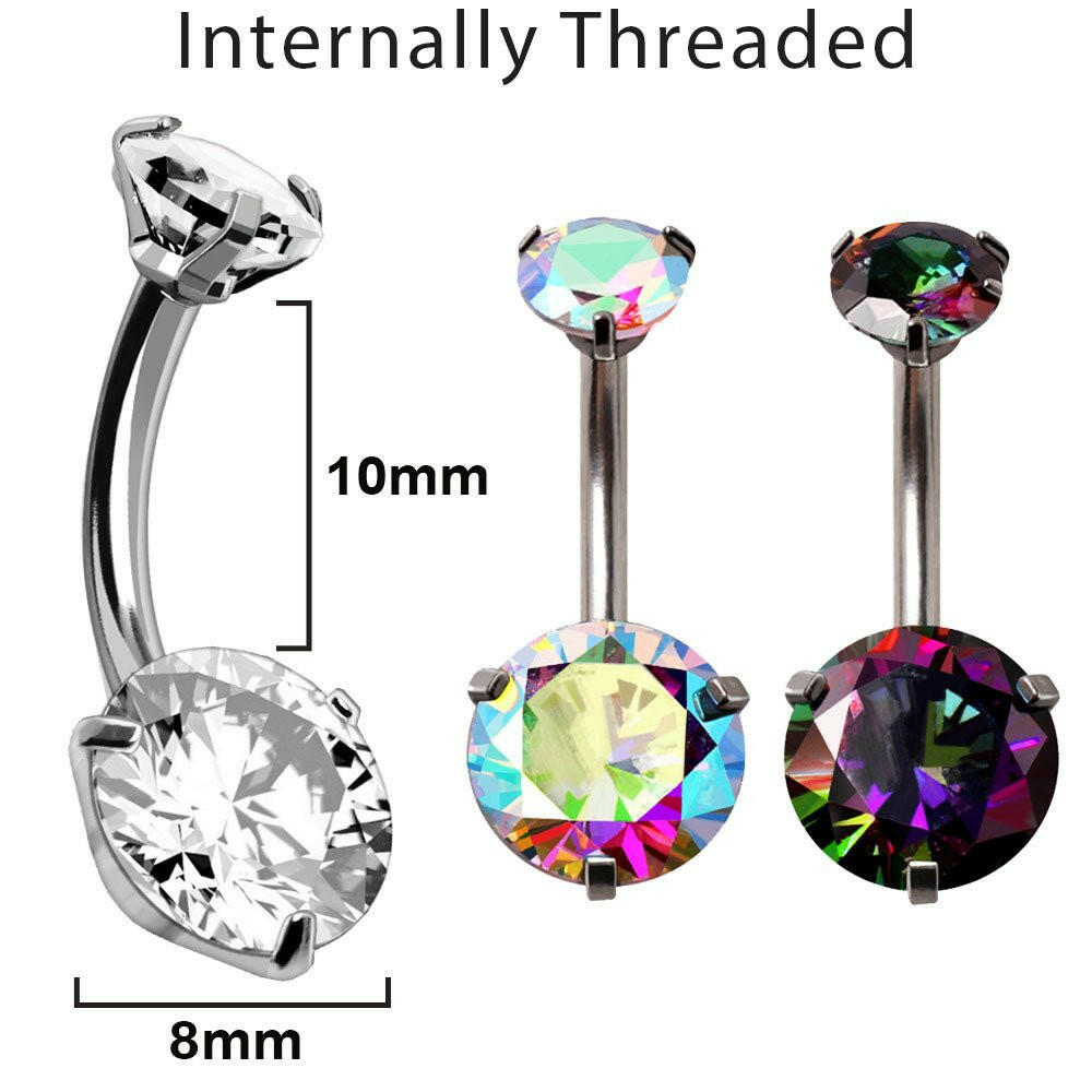 Internally Threaded 316L Stainless Steel Prong Set Iridescent Cubic Navel Ring Navel Ring Impulse Piercings