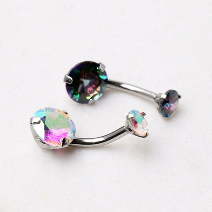 Internally Threaded 316L Stainless Steel Prong Set Iridescent Cubic Navel Ring Navel Ring Impulse Piercings