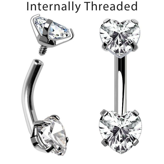 Internally Threaded 316L Stainless Steel Prong Set Star Navel Ring - Petite Size