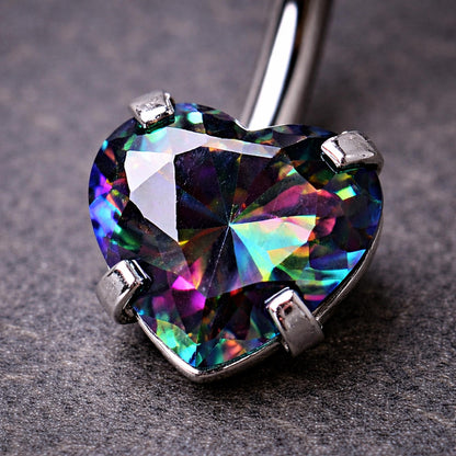 Internally Threaded 316L Stainless Steel Prong Set Vitrail Medium Heart Navel Ring Belly Button Ring Skin Metals