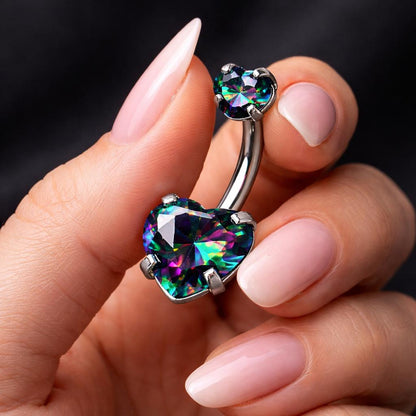 Internally Threaded 316L Stainless Steel Prong Set Vitrail Medium Heart Navel Ring Belly Button Ring Skin Metals